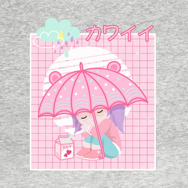 90s Japanese Kawaii Sad Girl Pink Japanese Strawberry Milk by gogo-jr